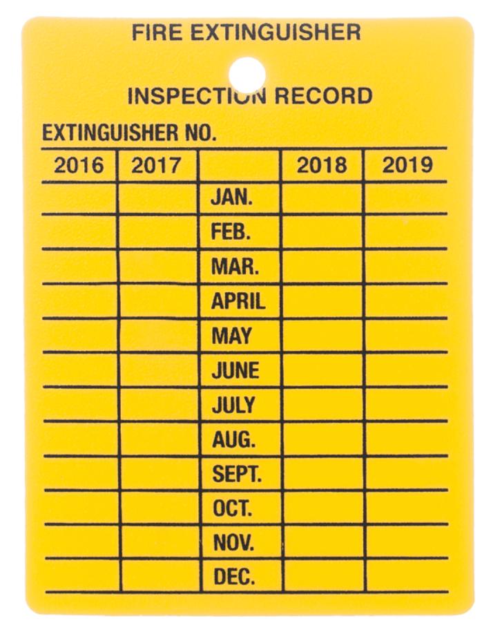 FIRE EXTINGUISHER MONTHLY INSPECTION TAGS PLASTIC Canada Safety